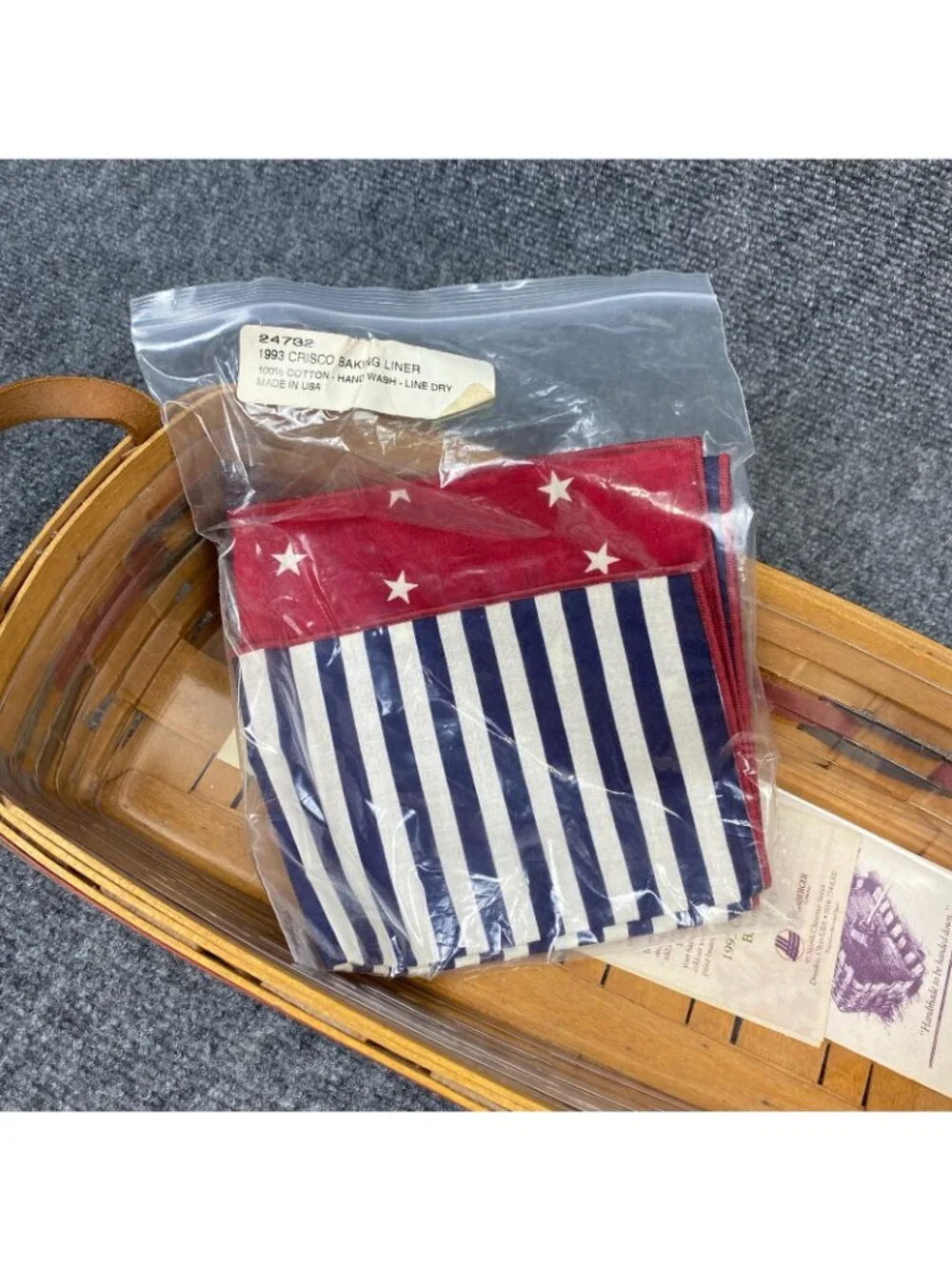 Longaberger 1993 Crisco American Baking Basket 14745 Leather Handles NOS Liner